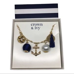 Gold-Tone Navy Nautical Pearl Charm Necklace